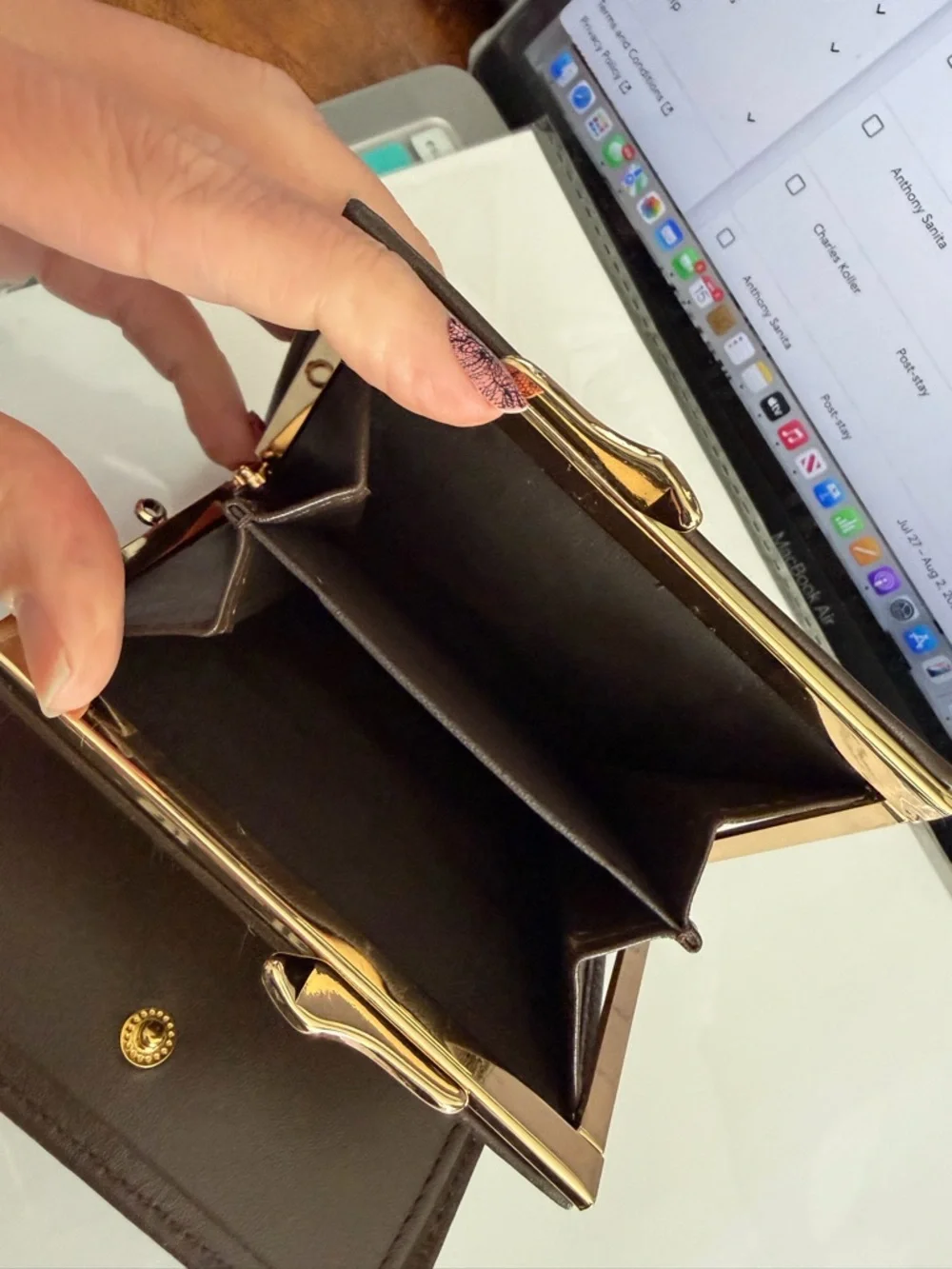 Burberry Beige Tan Check Fold Wallet with Black and Red Accents - Picture 6 of 9